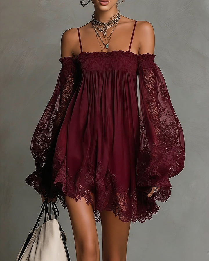 Ferelith | Navy Lace Chiffon Mini Dress