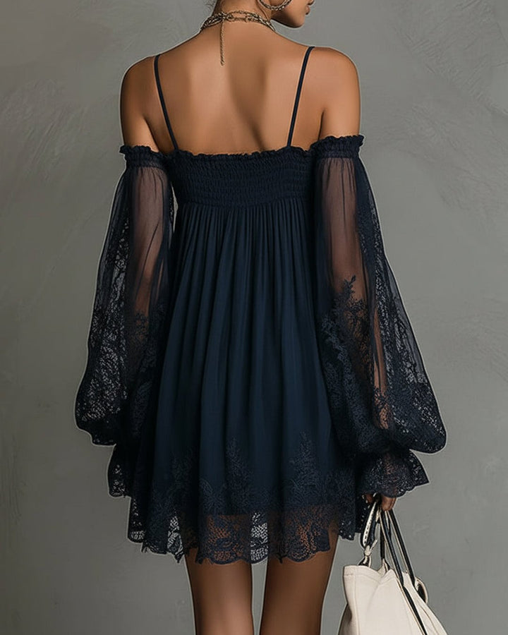 Ferelith | Navy Lace Chiffon Mini Dress