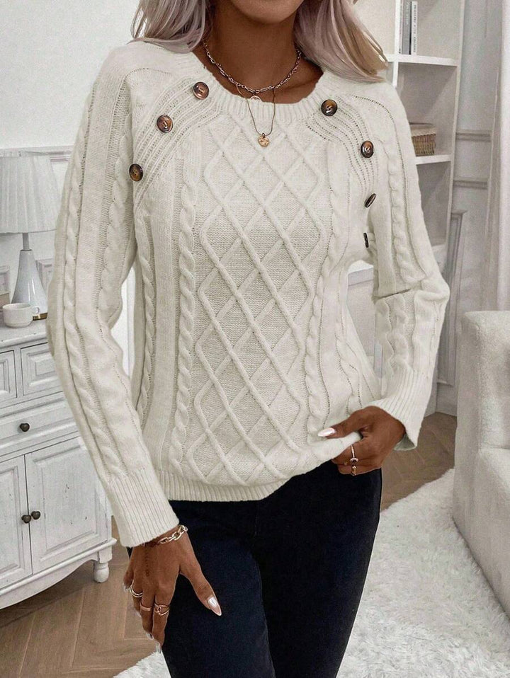 Abbey | Button-Detail Cable Knit Jumper