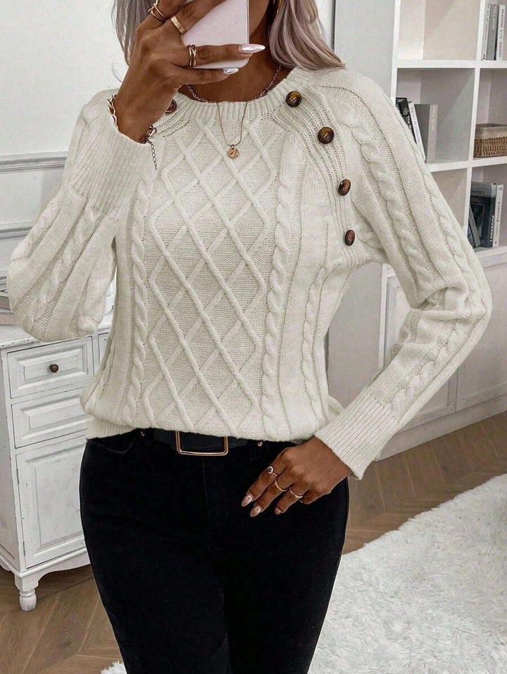 Abbey | Button-Detail Cable Knit Jumper