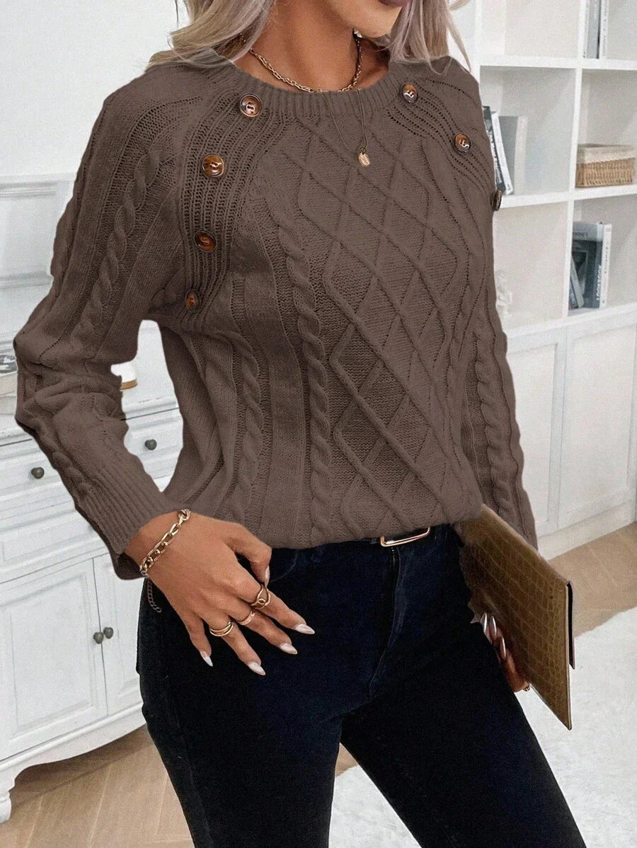 Abbey | Button-Detail Cable Knit Jumper