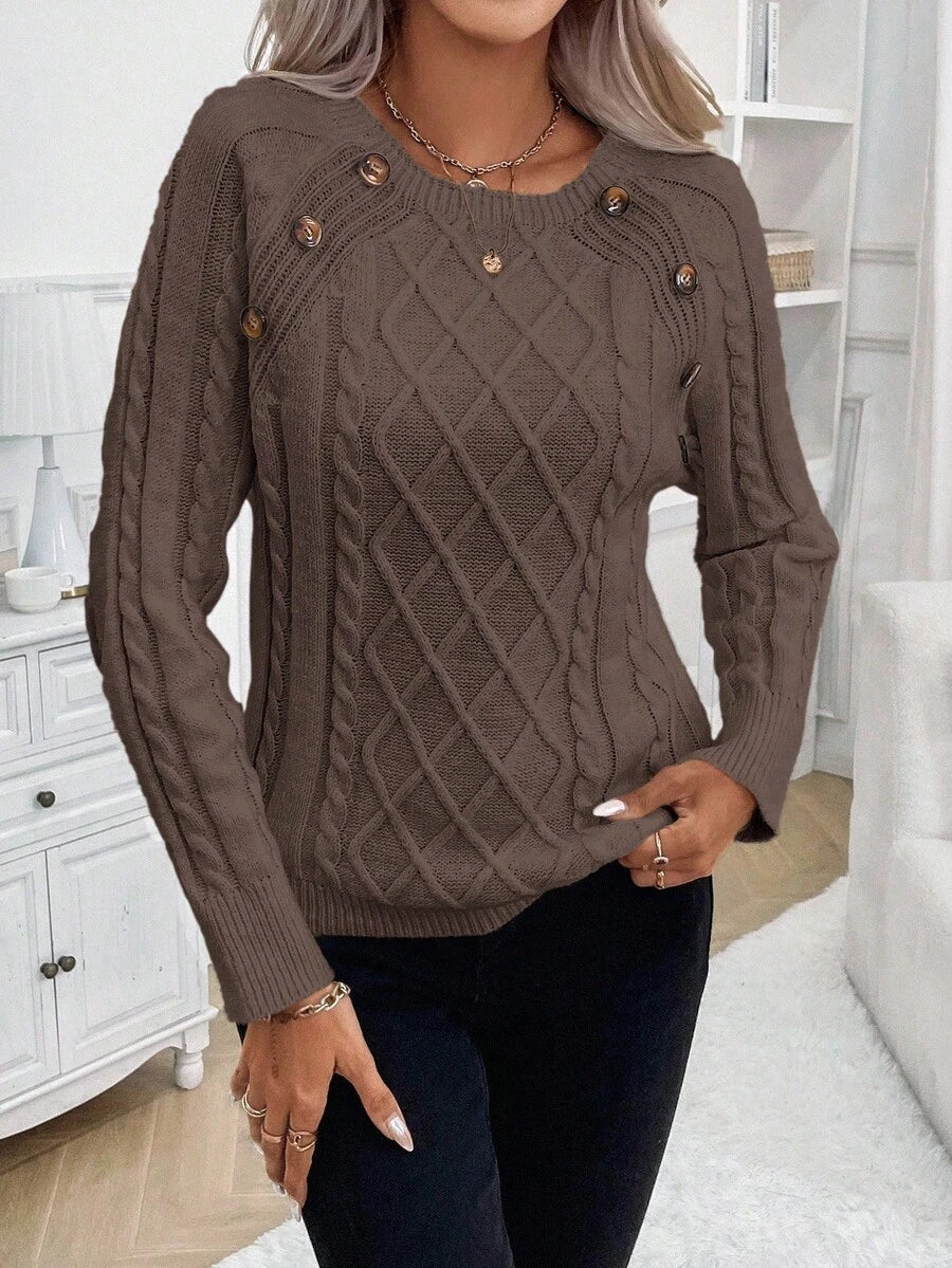 Abbey | Button-Detail Cable Knit Jumper