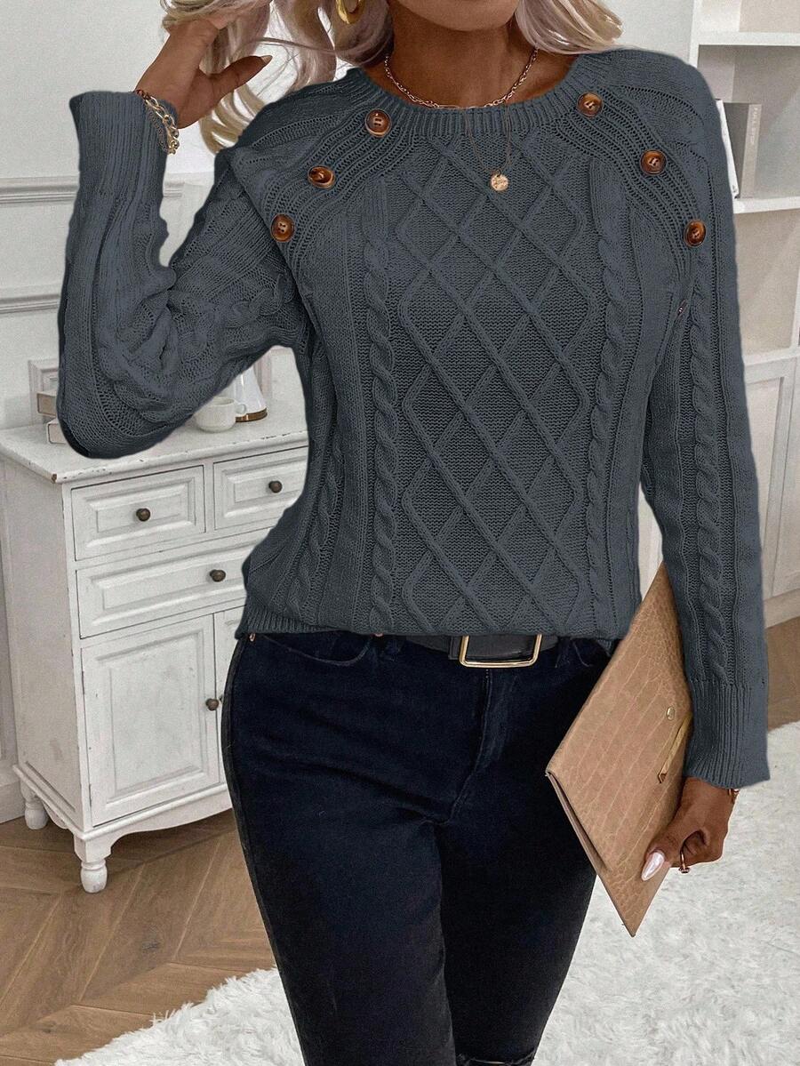 Abbey | Button-Detail Cable Knit Jumper