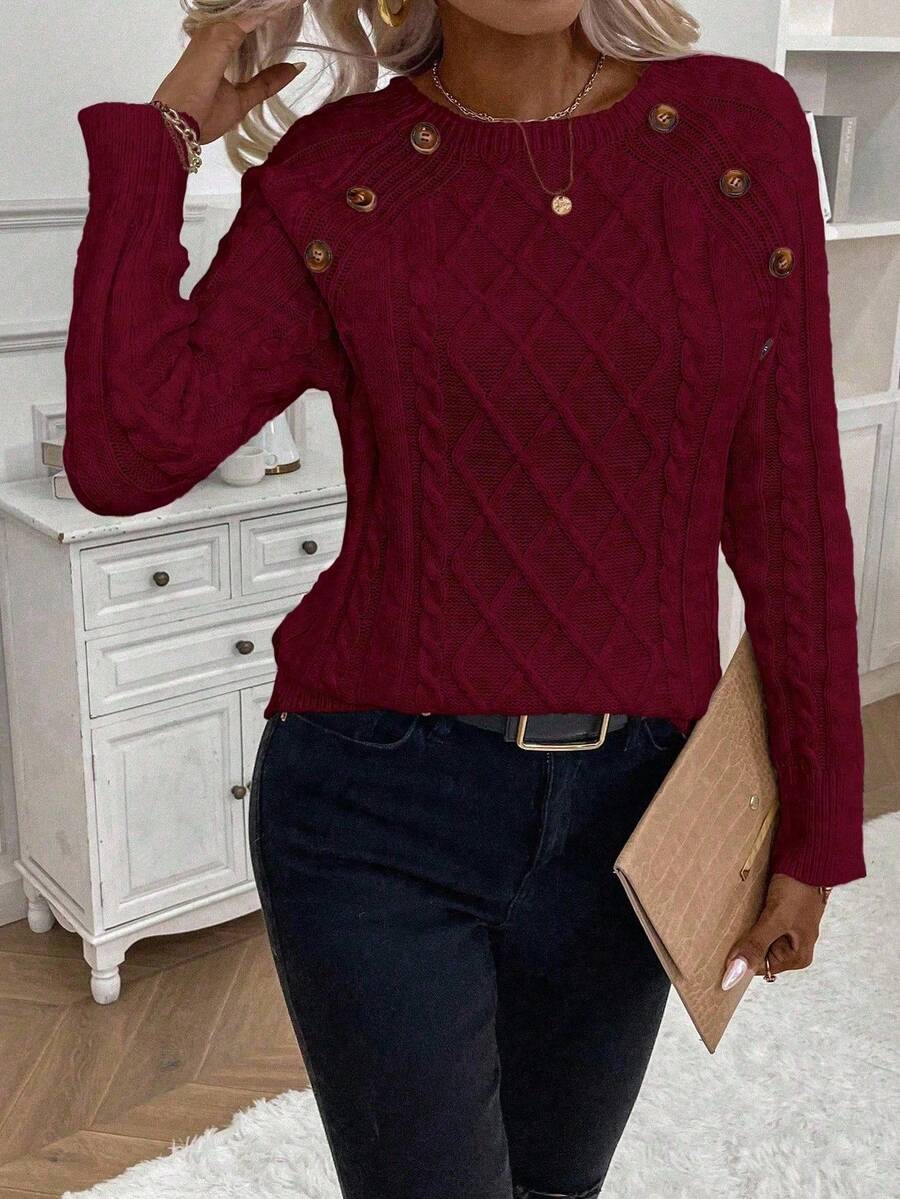 Abbey | Button-Detail Cable Knit Jumper