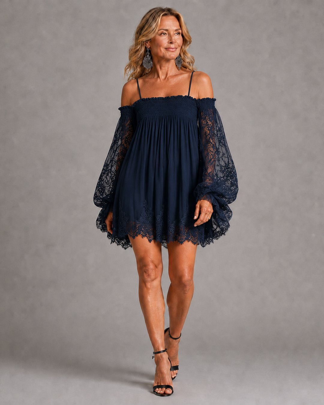 Ferelith | Navy Lace Chiffon Mini Dress