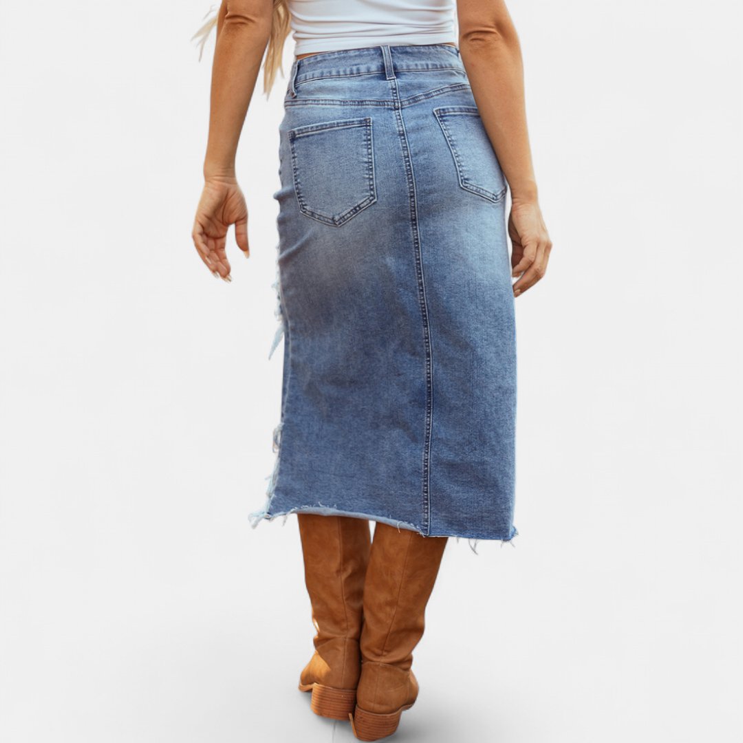 Staci | Relaxed High-Waist Denim Maxi Skirt