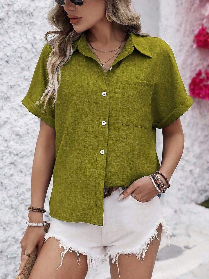 Hester | Comfortable Short Sleeve Button Blouse