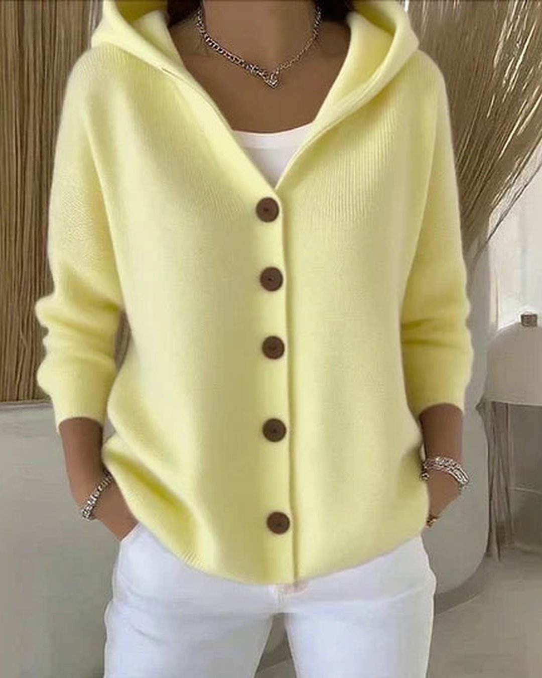 Evadne | Hooded Button-Up Knit Cardigan