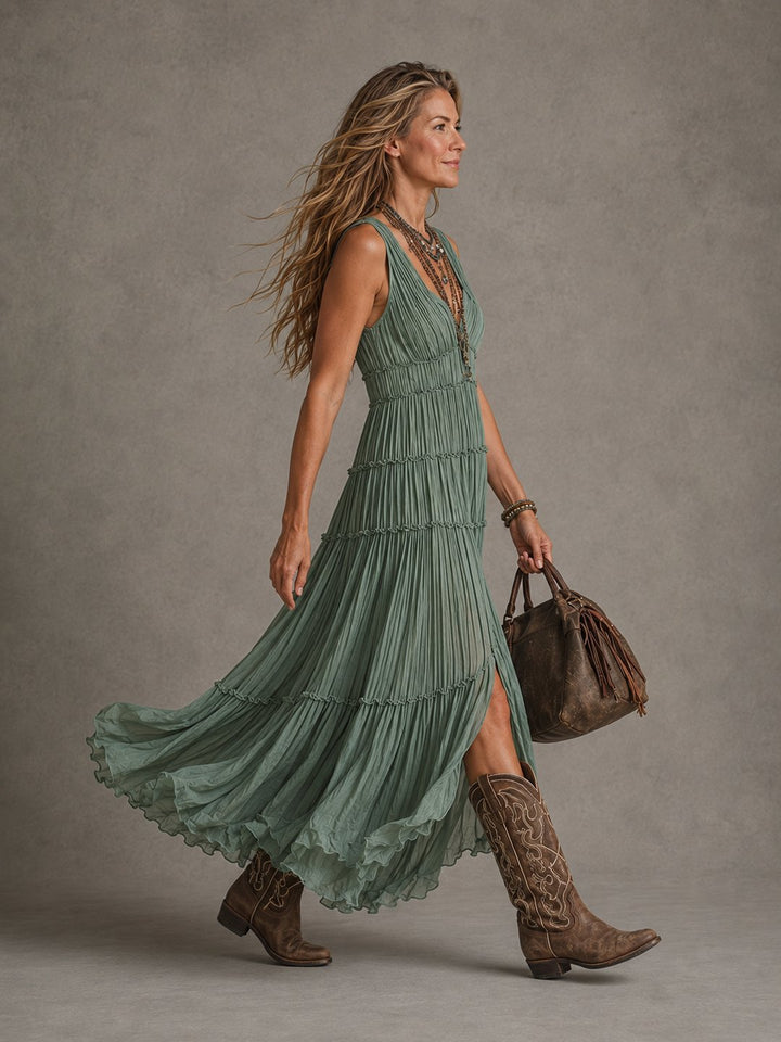 Lolita | Gathered V-Neck Maxi Dress