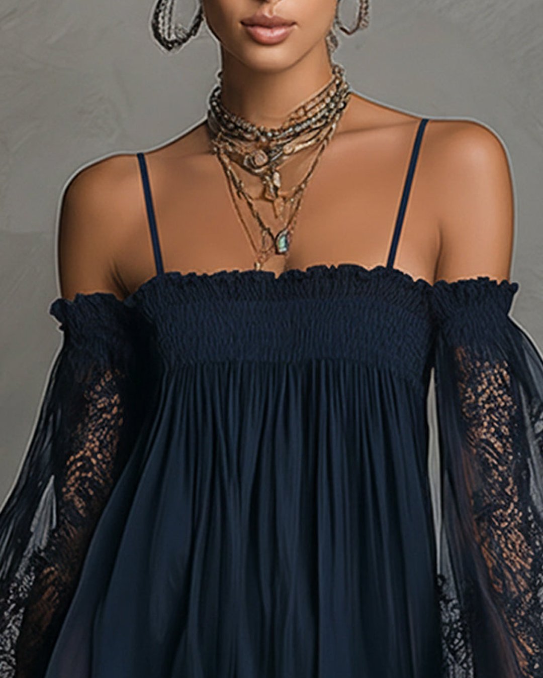 Ferelith | Navy Lace Chiffon Mini Dress