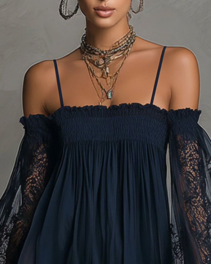 Ferelith | Navy Lace Chiffon Mini Dress