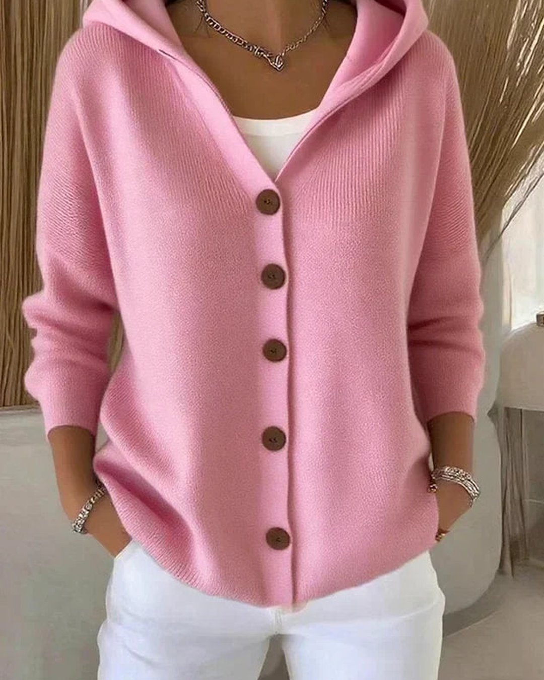 Evadne | Hooded Button-Up Knit Cardigan