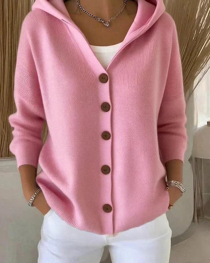 Evadne | Hooded Button-Up Knit Cardigan