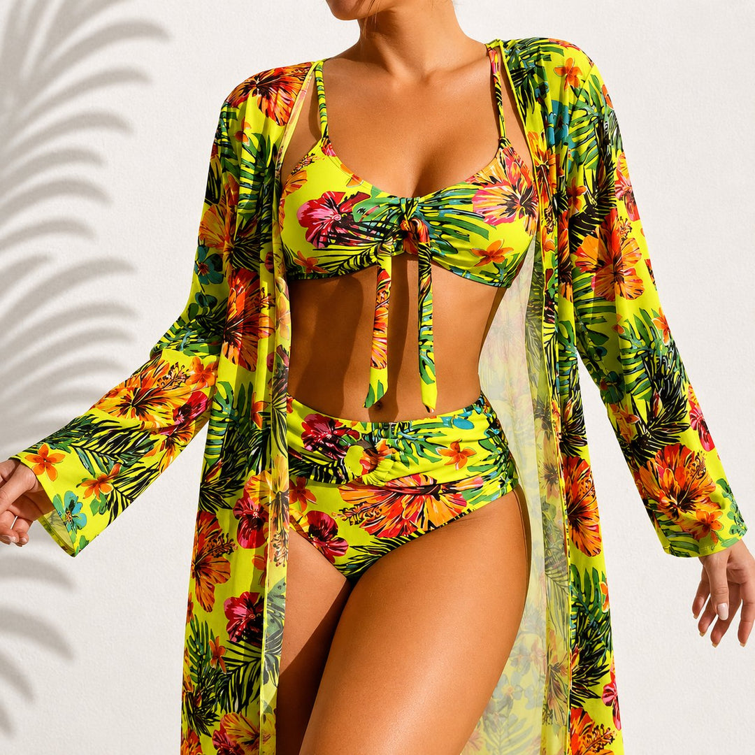 Frederica | Elegant Tropical Three-Piece Bikini
