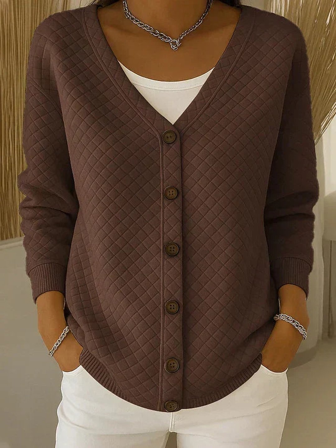 Trane | Quilted Button-Front Cardigan