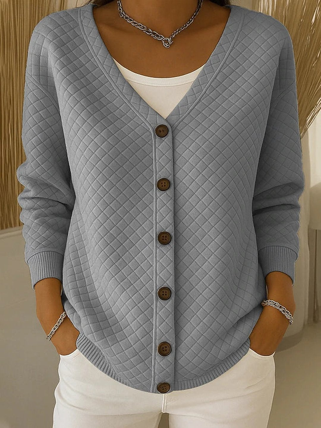 Trane | Quilted Button-Front Cardigan