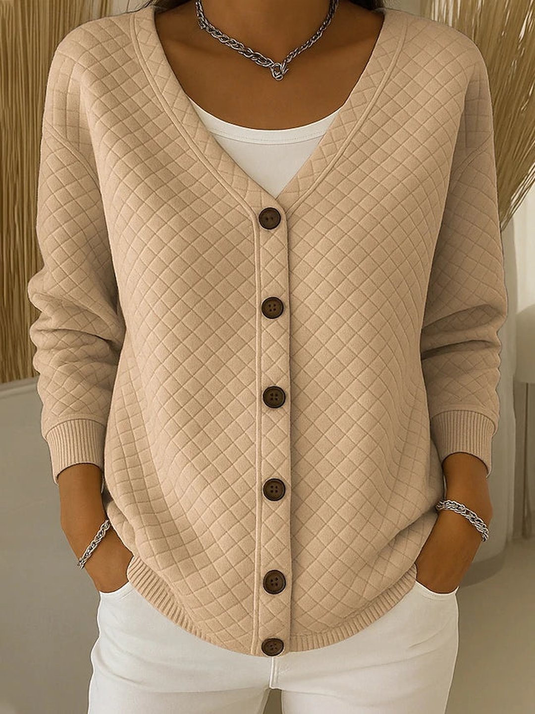 Trane | Quilted Button-Front Cardigan
