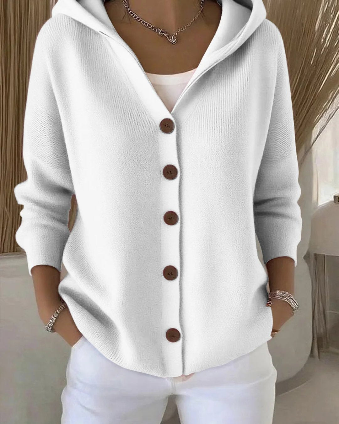 Evadne | Hooded Button-Up Knit Cardigan