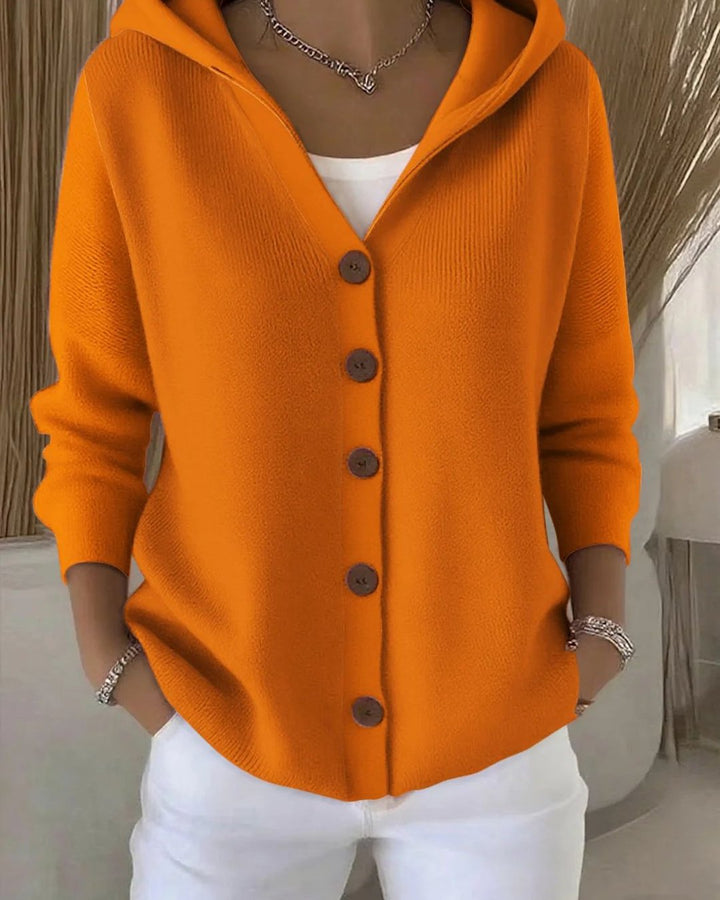 Evadne | Hooded Button-Up Knit Cardigan