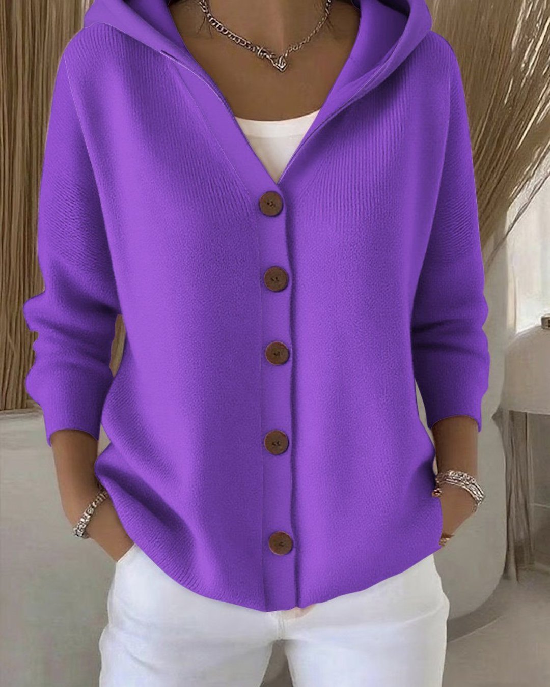 Evadne | Hooded Button-Up Knit Cardigan