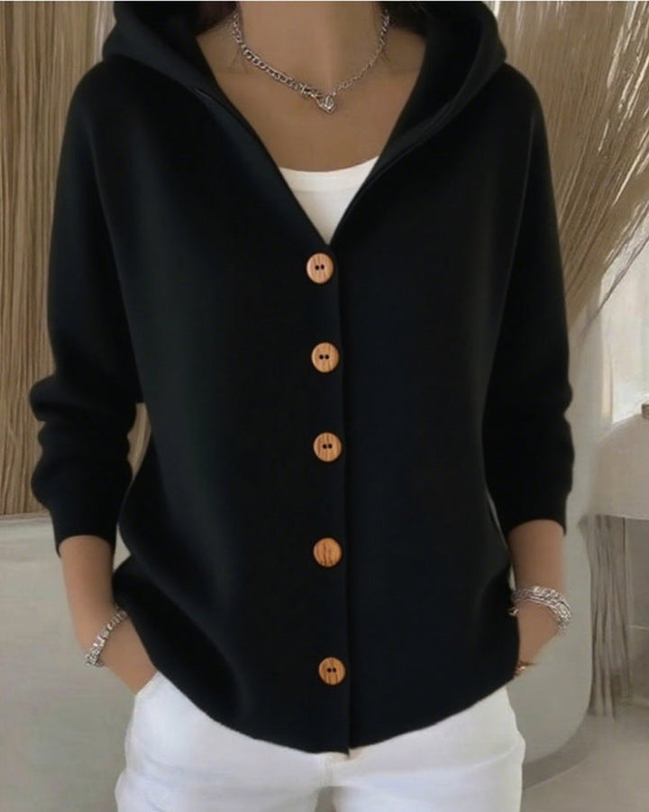 Evadne | Hooded Button-Up Knit Cardigan