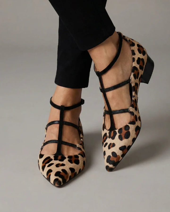 Delyth | Heeled Shoes with Leopard Strap