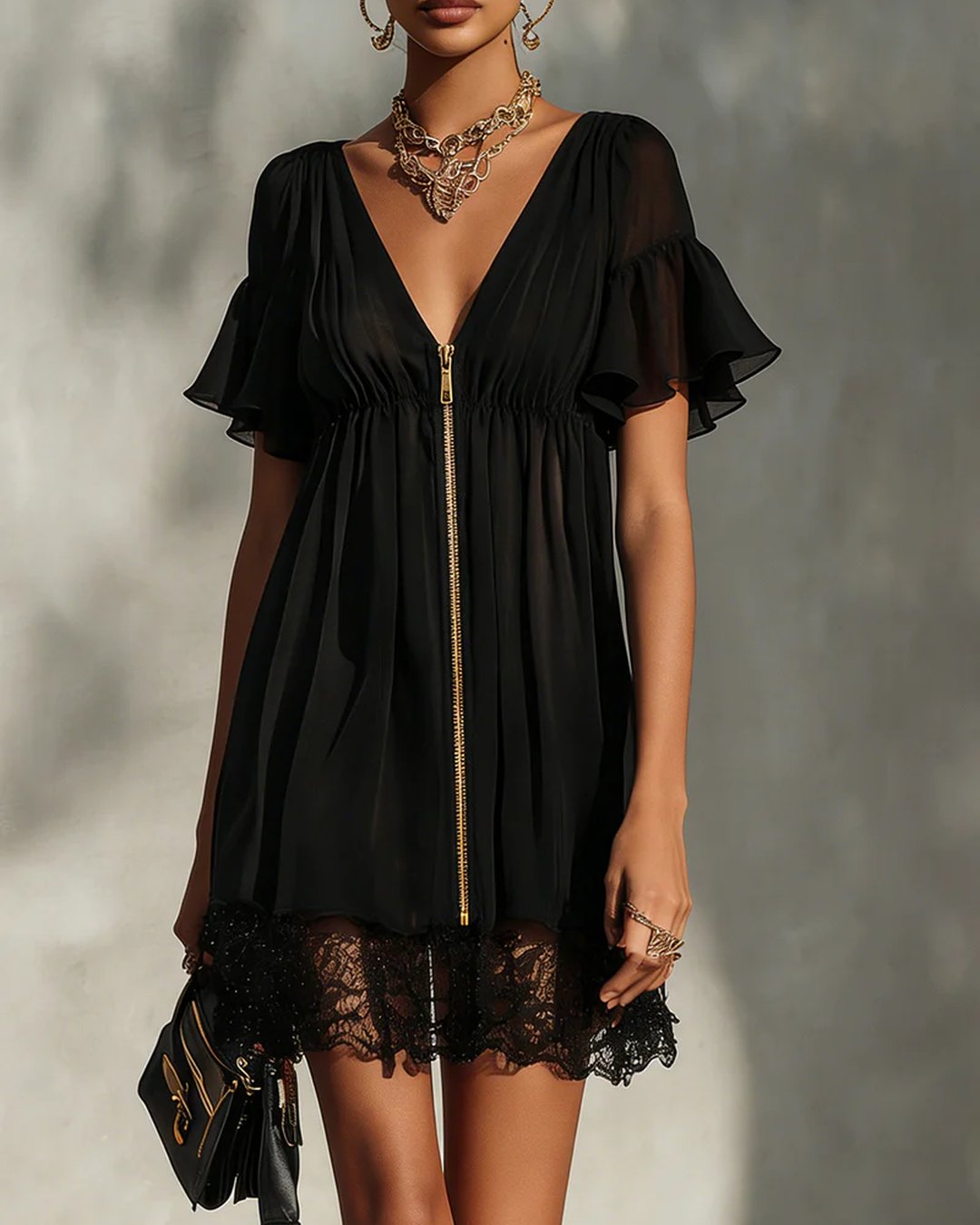 Fedora | Zip-Front Lace Mini Dress