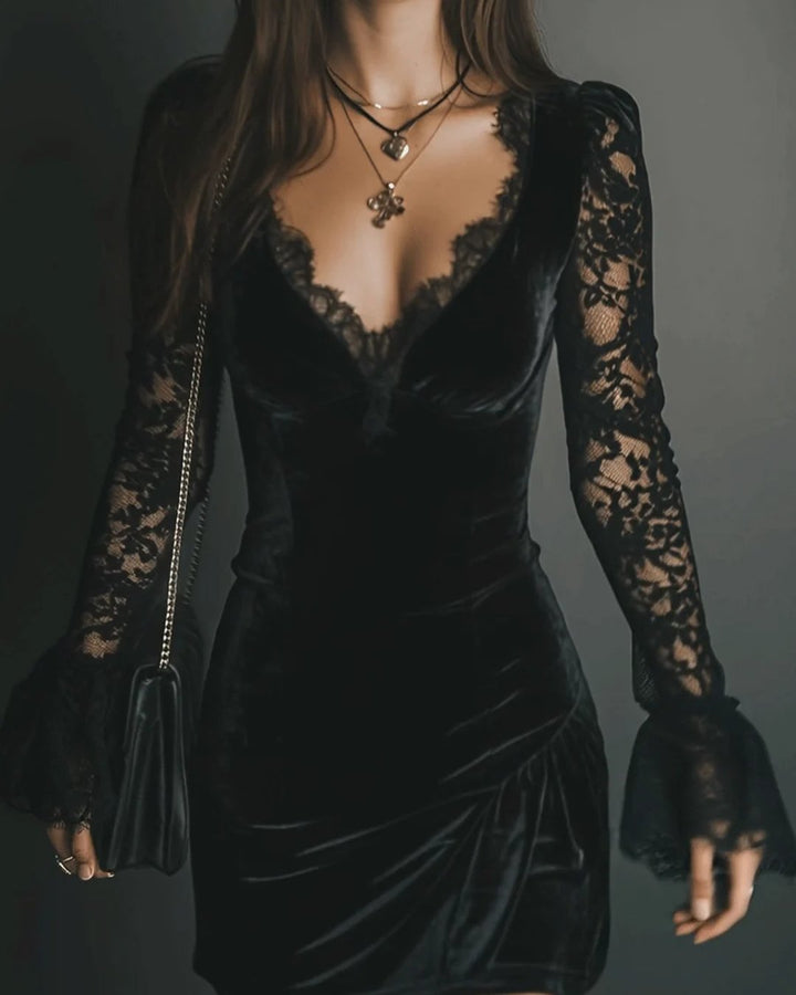 Bethan | Velvet and Lace Mini Dress