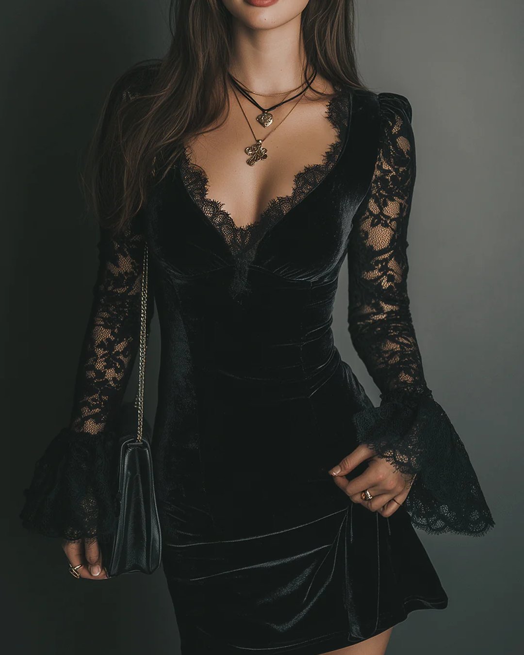 Bethan | Velvet and Lace Mini Dress