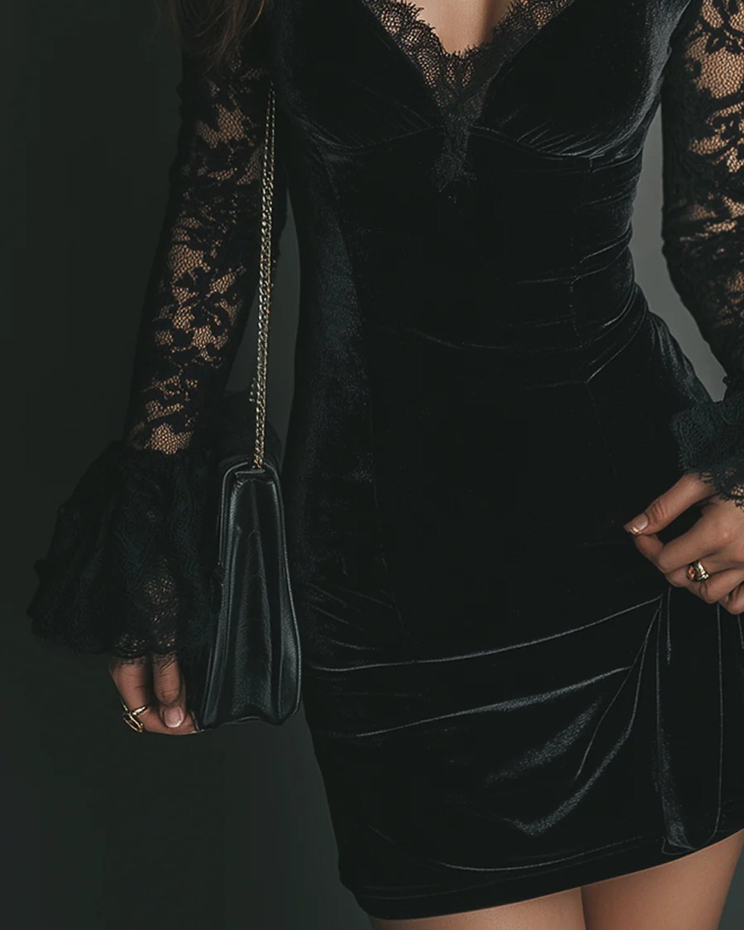 Bethan | Velvet and Lace Mini Dress