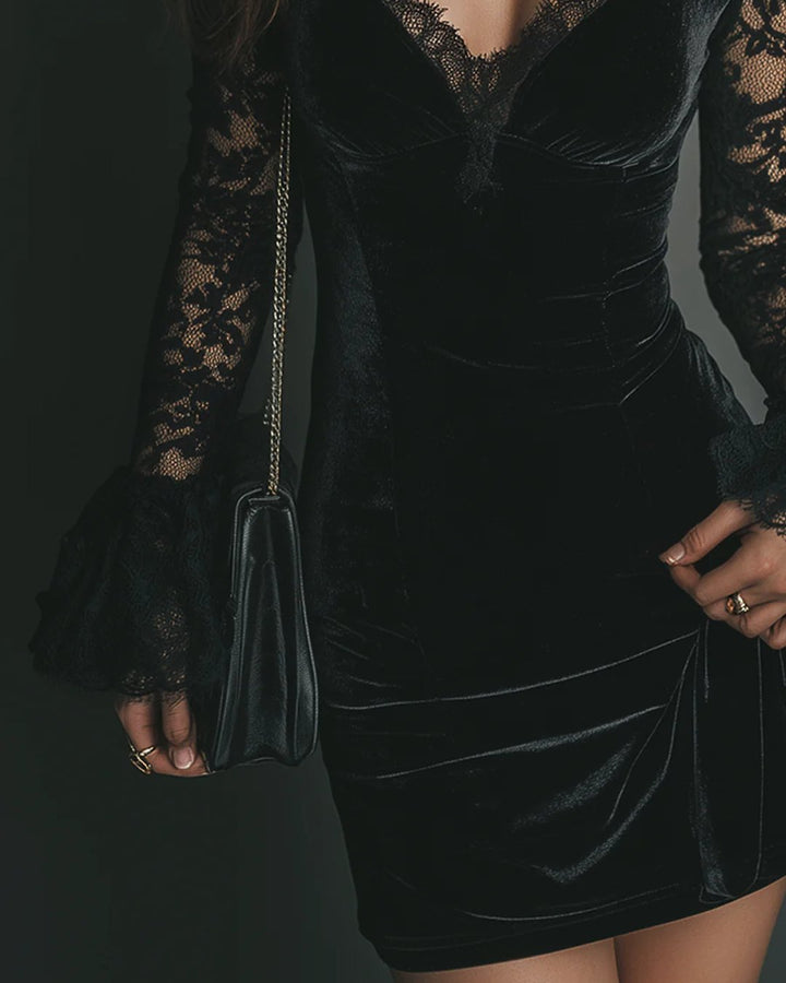 Bethan | Velvet and Lace Mini Dress