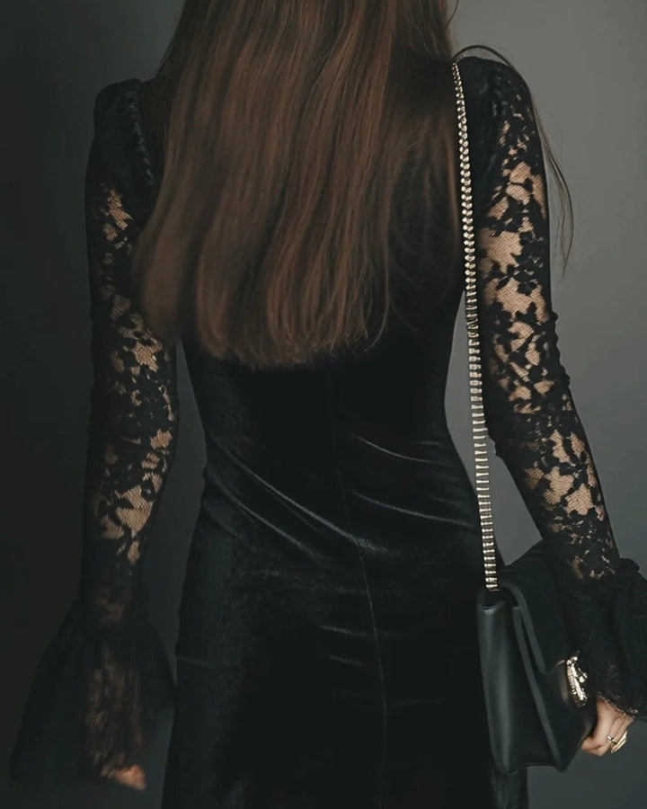 Bethan | Velvet and Lace Mini Dress