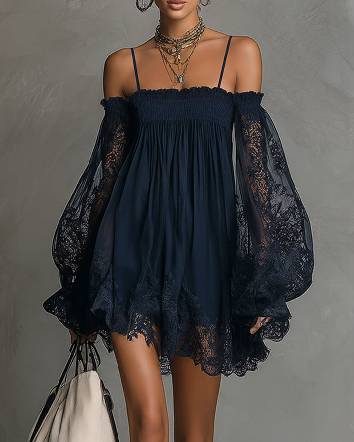 Ferelith | Navy Lace Chiffon Mini Dress