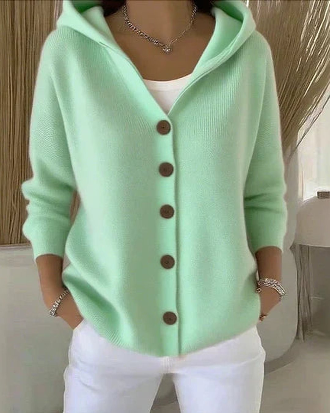Evadne | Hooded Button-Up Knit Cardigan
