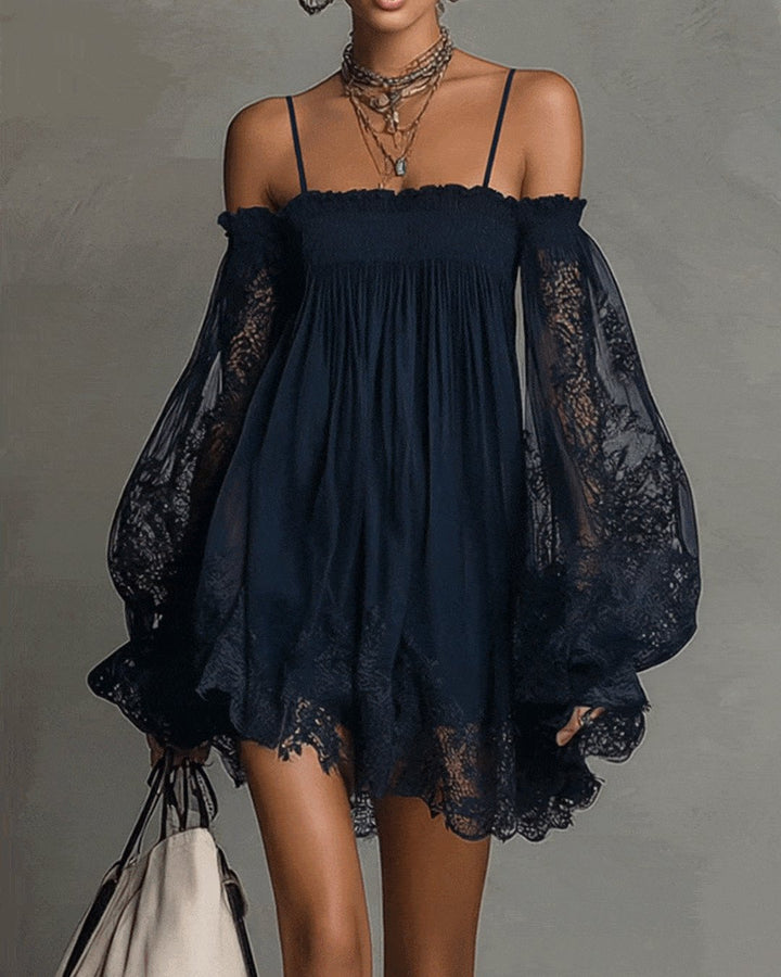 Ferelith | Navy Lace Chiffon Mini Dress