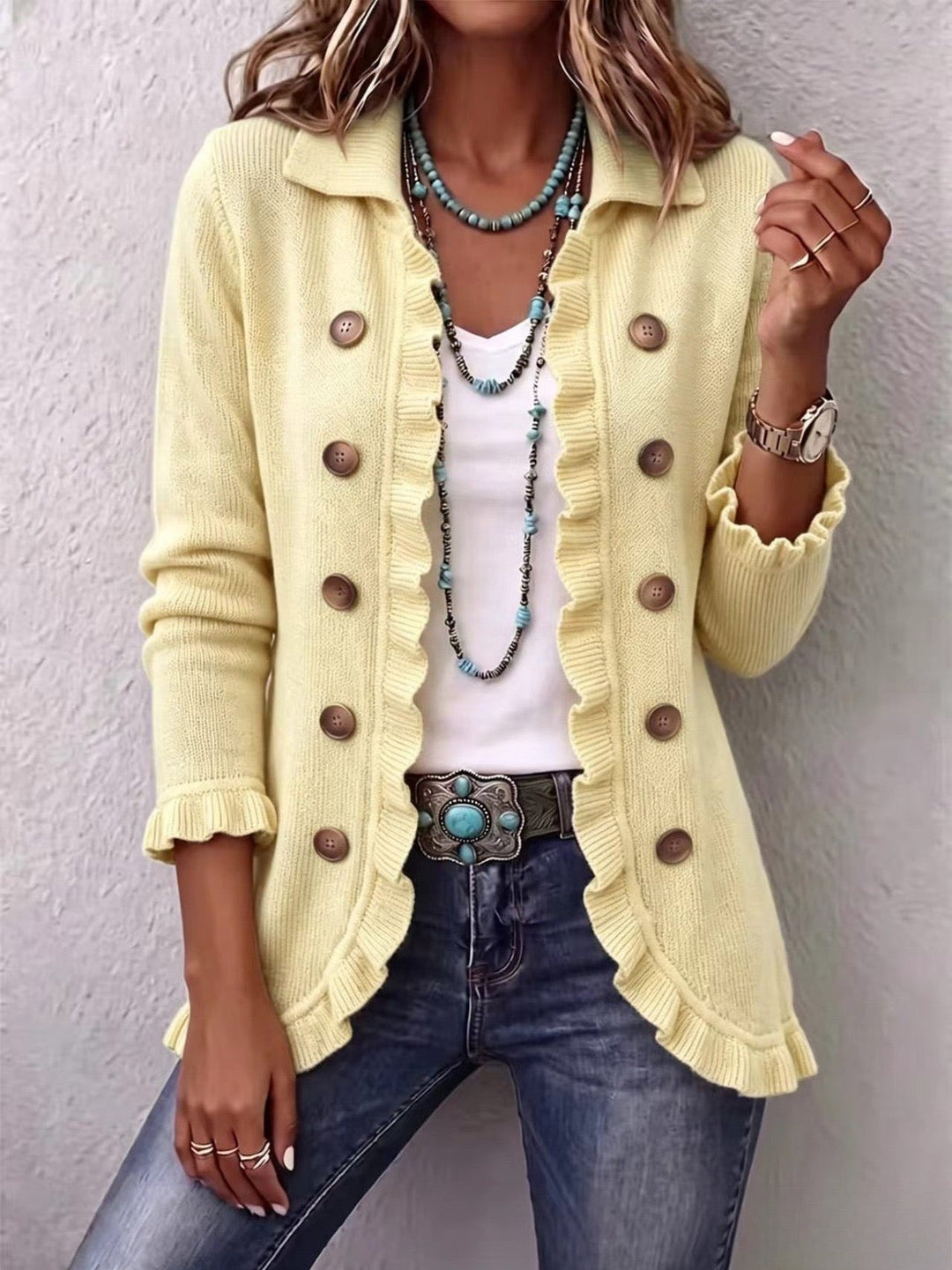 Beryl | Ribbed Knit Ruffle Jacket