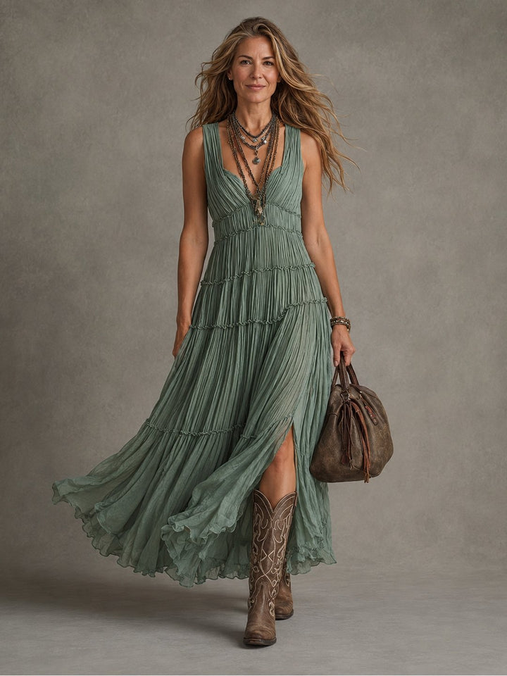 Lolita | Gathered V-Neck Maxi Dress