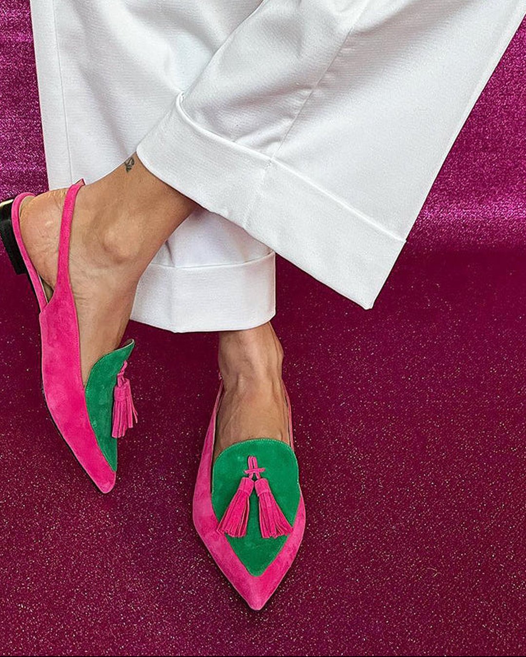 Diona | Fringe Ballet Flats with Ankle Strap