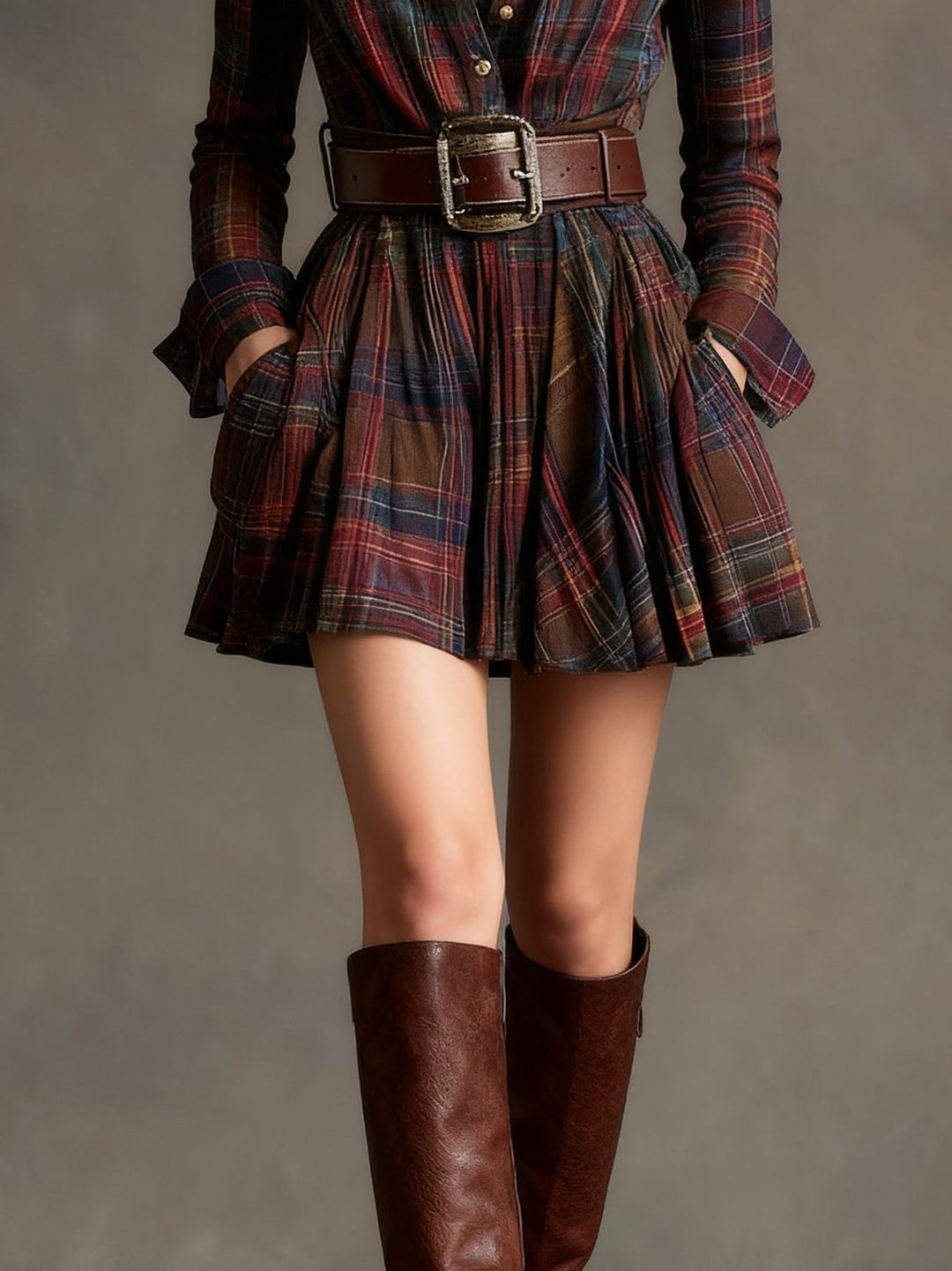 Bridgit | Red and Brown Checked Mini Dress