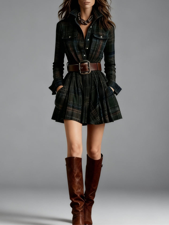 Bridgit | Red and Brown Checked Mini Dress