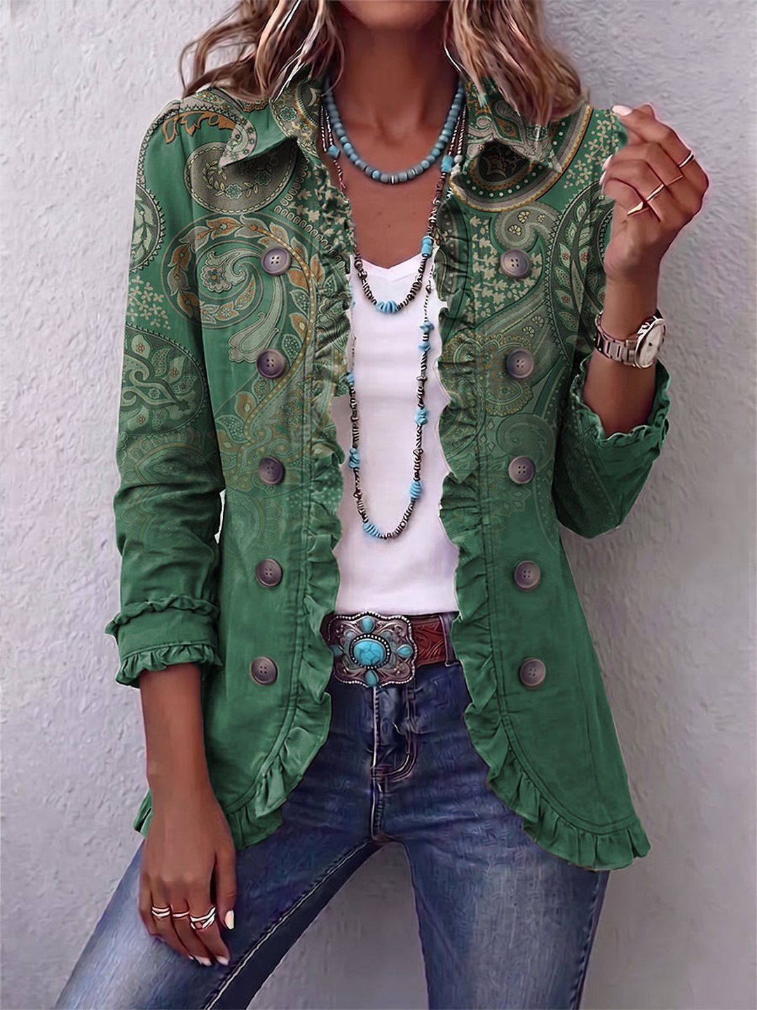 Dotty | Bohemian Paisley Print Ruffled Jacket