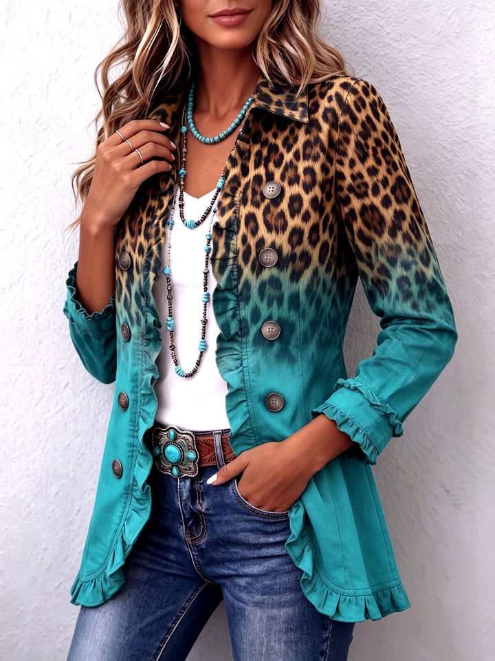 Briony | Leopard Ombre Ruffle Blazer Jacket