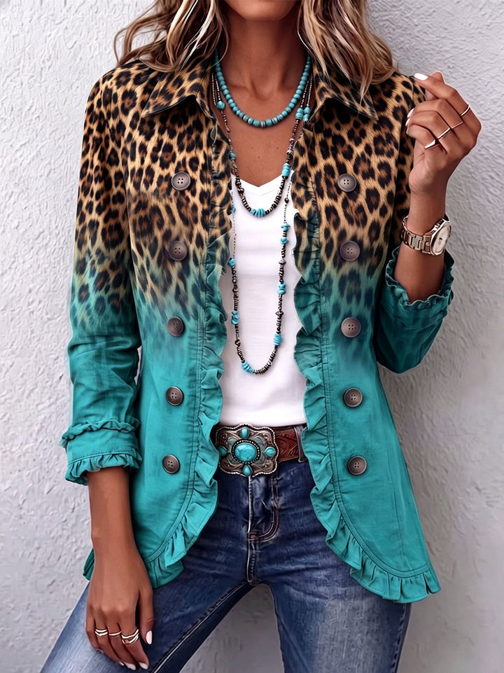 Briony | Leopard Ombre Ruffle Blazer Jacket