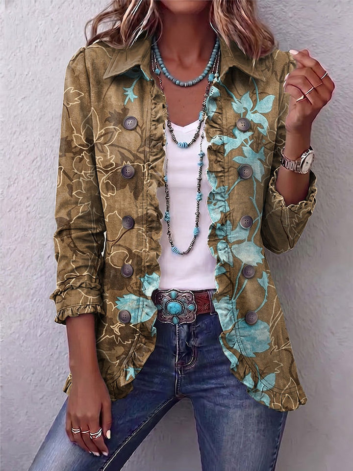 Dinah | Boho Gradient Vintage Floral Ruffle Jacket