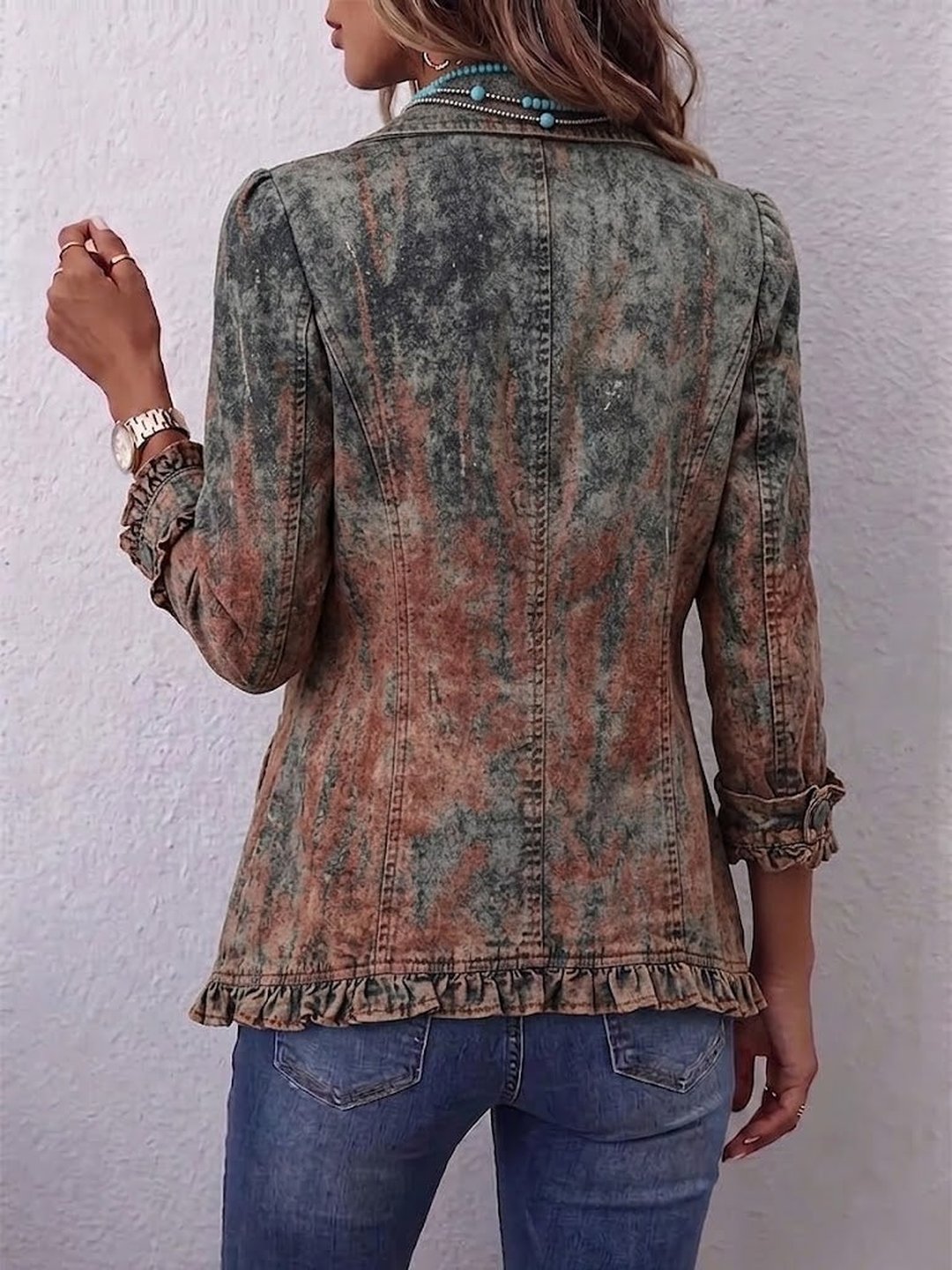 Georgiana | Vintage Gradient Textured Print Ruffle Jacket