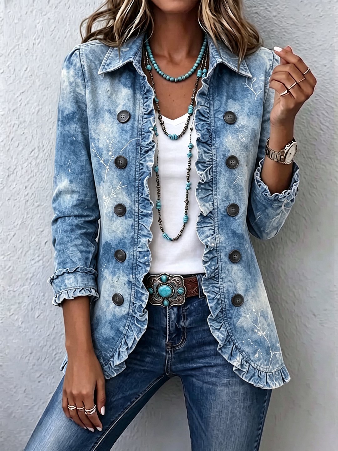 Kelly | Botanical Print Ruffle Jacket