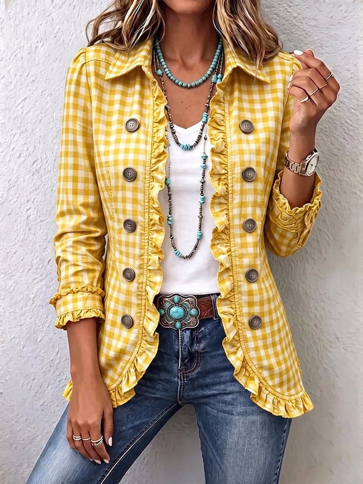 Keisha | Gingham Ruffled Button-Down Jacket