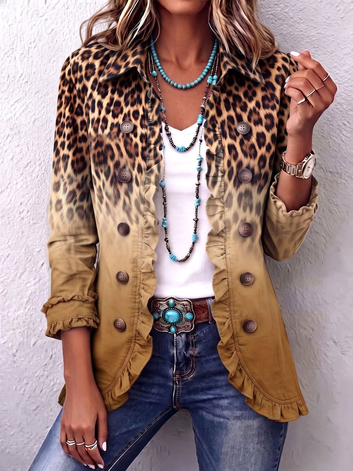 Briony | Leopard Ombre Ruffle Blazer Jacket