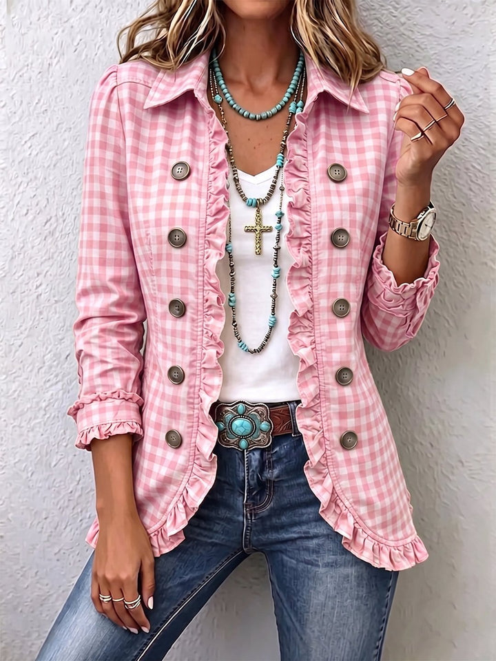 Keisha | Gingham Ruffled Button-Down Jacket