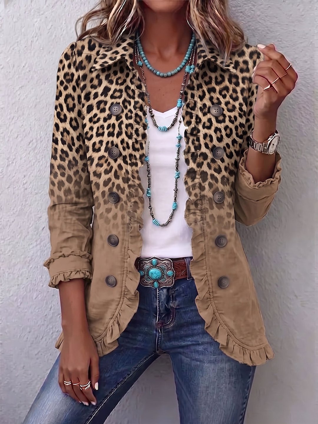 Bronwen | Vintage Leopard Gradient Ruffle Jacket